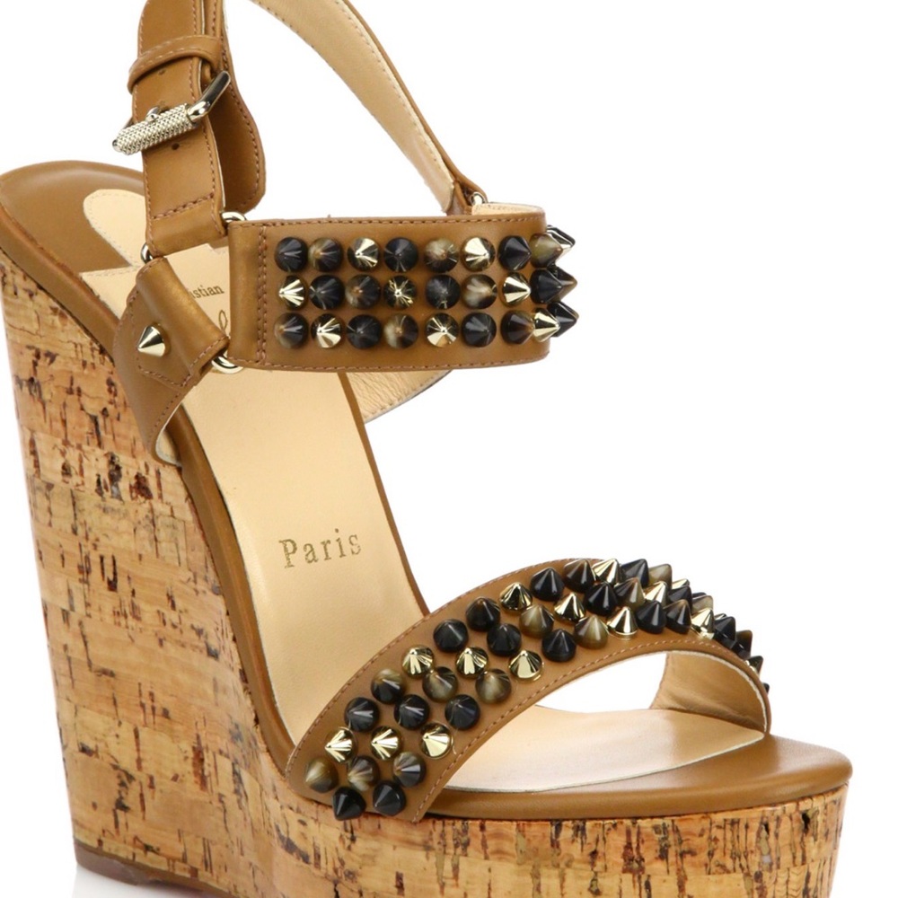 Brown Studded Wedge Sandals - Christian Louboutin